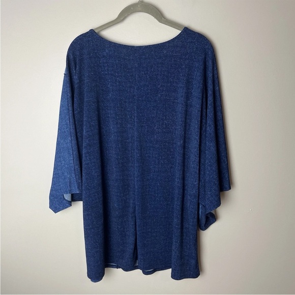 CATO Blouse Plus Size 14W 16W Top Shirt 3/4 Dolman Sleeves Stretch Blue Casual - Picture 4 of 5